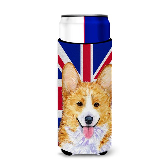 Corgi with English Union Jack British Flag Ultra Hugger for slim cans