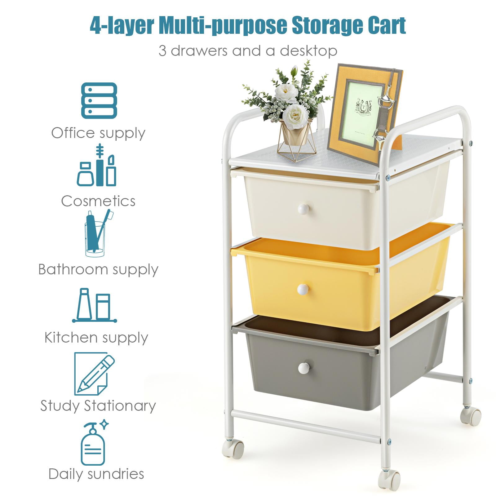 Giantexus Giantex 3 Drawers Cart Storage Bin Organizer Rolling Storage Cart White