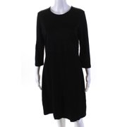 Angle View: Escada Womens Metallic Knit Long Sleeve Sheath Dress Black Size EU 38