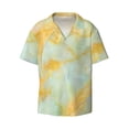 thumbnail image 2 of Lsque Yellow With Teal Marble print Men's Cuban Collar Short Sleeve Shirt Summer Beachwear Casual Button Down Fashionable Vacation Leisure Shirt-Medium, 2 of 7