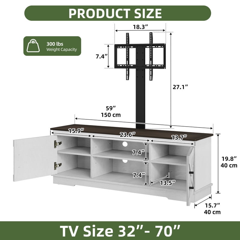 Uforic Farmhouse TV Stand with Mount for 60/65/70 inch TVs, Entertainment Center, Height Adjustable, Rustic Oak