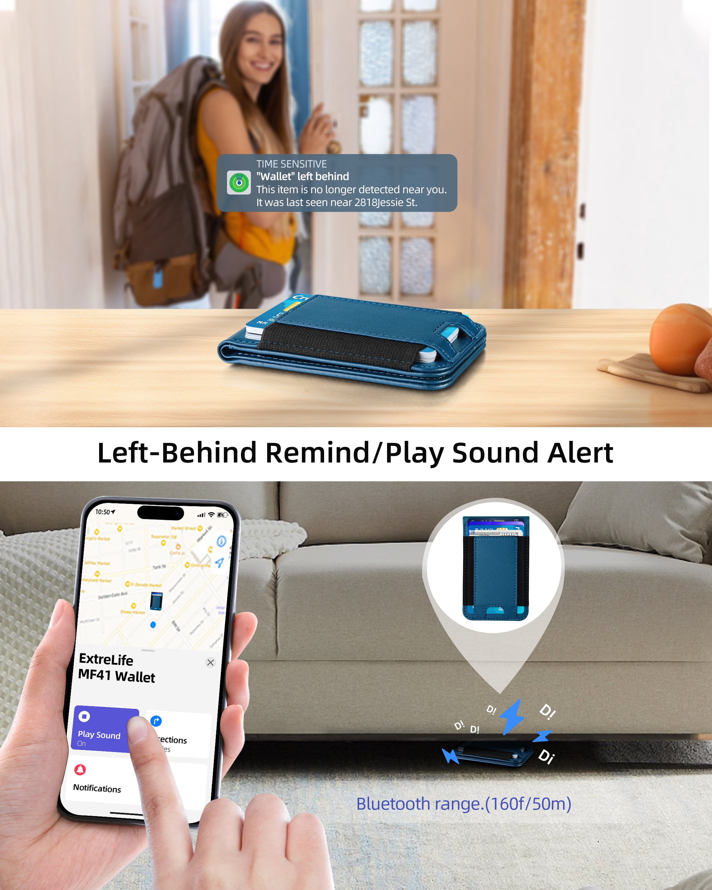 ExtreLife Magnetic Wallet with Find My, Magnetic Card Holder with Adjustable Phone Stand Compatible for iPhone 17/16/15/14/13/12 Series, RFID, Leather, Fits 8 Card