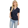 thumbnail image 3 of Xidunhg Women's Short Sleeve Solid Lapel V Neck Soft Pullover Tops Lightweight Knit Polo Shirt Navy Blue 2XL, 3 of 8