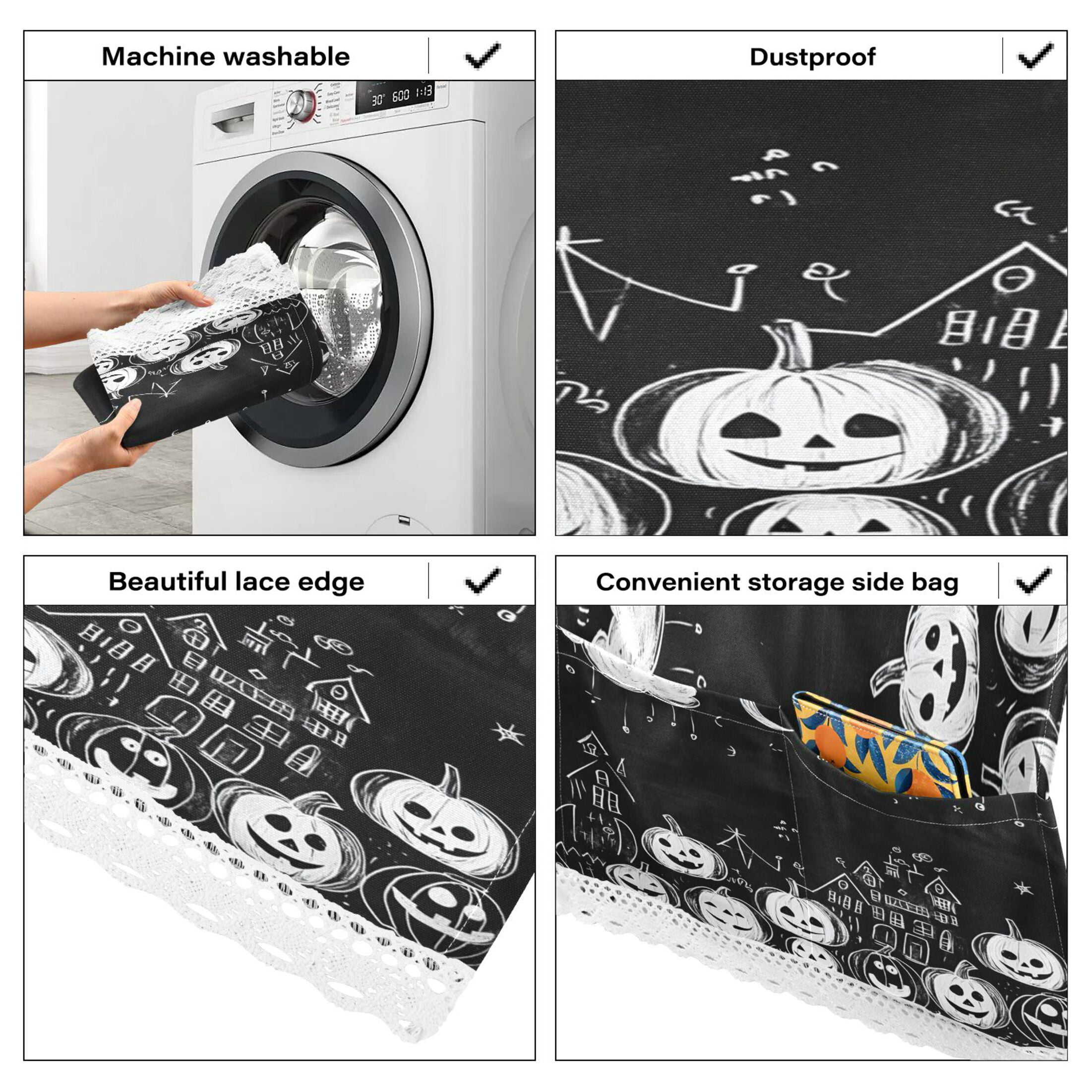 Pumpkins CityWasher and Dryer Covers Dust-Proof and Oil Resistant Fridge Cover with 4 Storage Pockets Washing Machine Top Cover for Laundry Kitchen Home 51.2 x 22 In