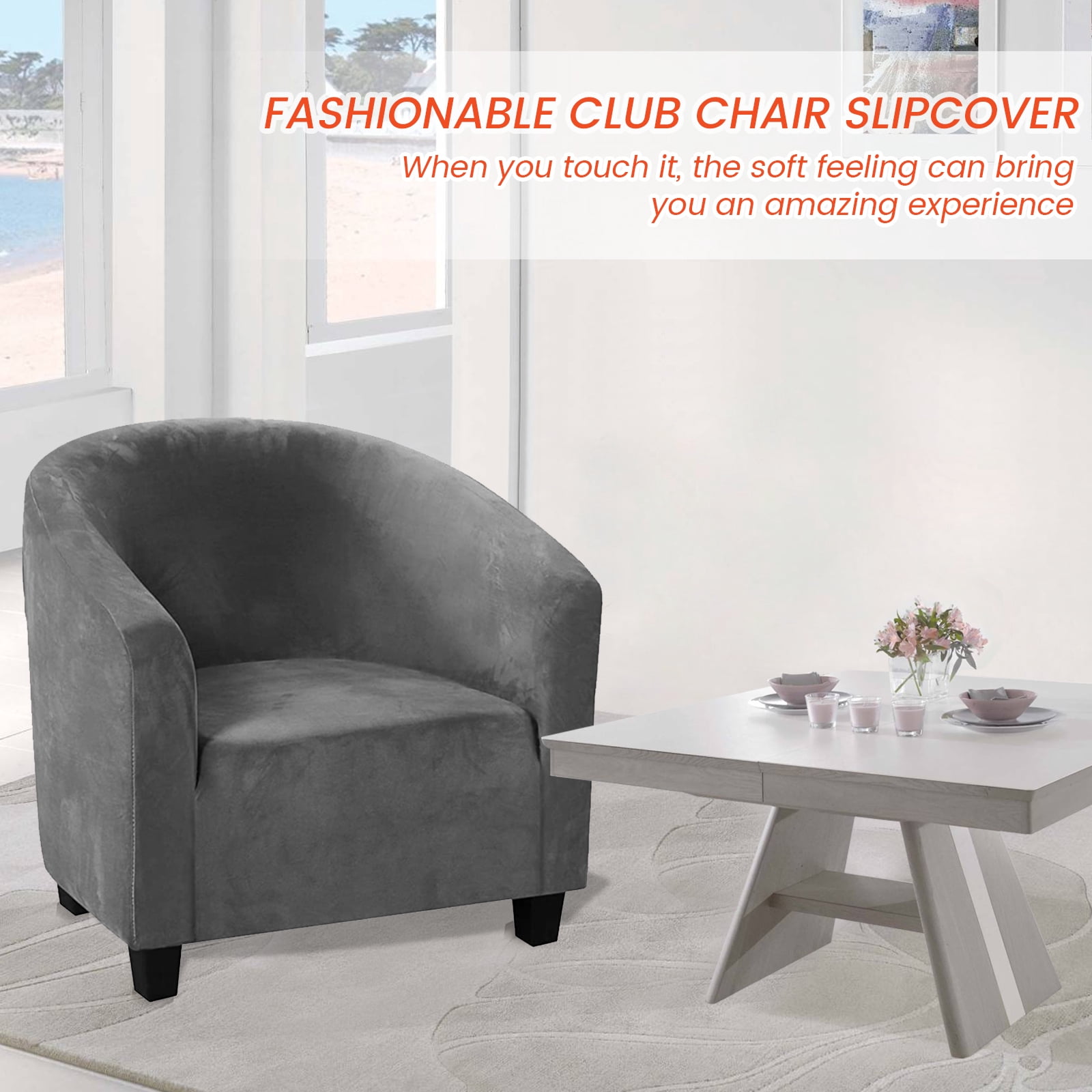 CJC Stretch Velvet Sofa Cover Club Chair Slipcover Plush Chair Covers, Spandex Elastic Armchair Couch Cover Sofa Furniture Protector for Bar Counter Living Room Internet Cafes Hotel