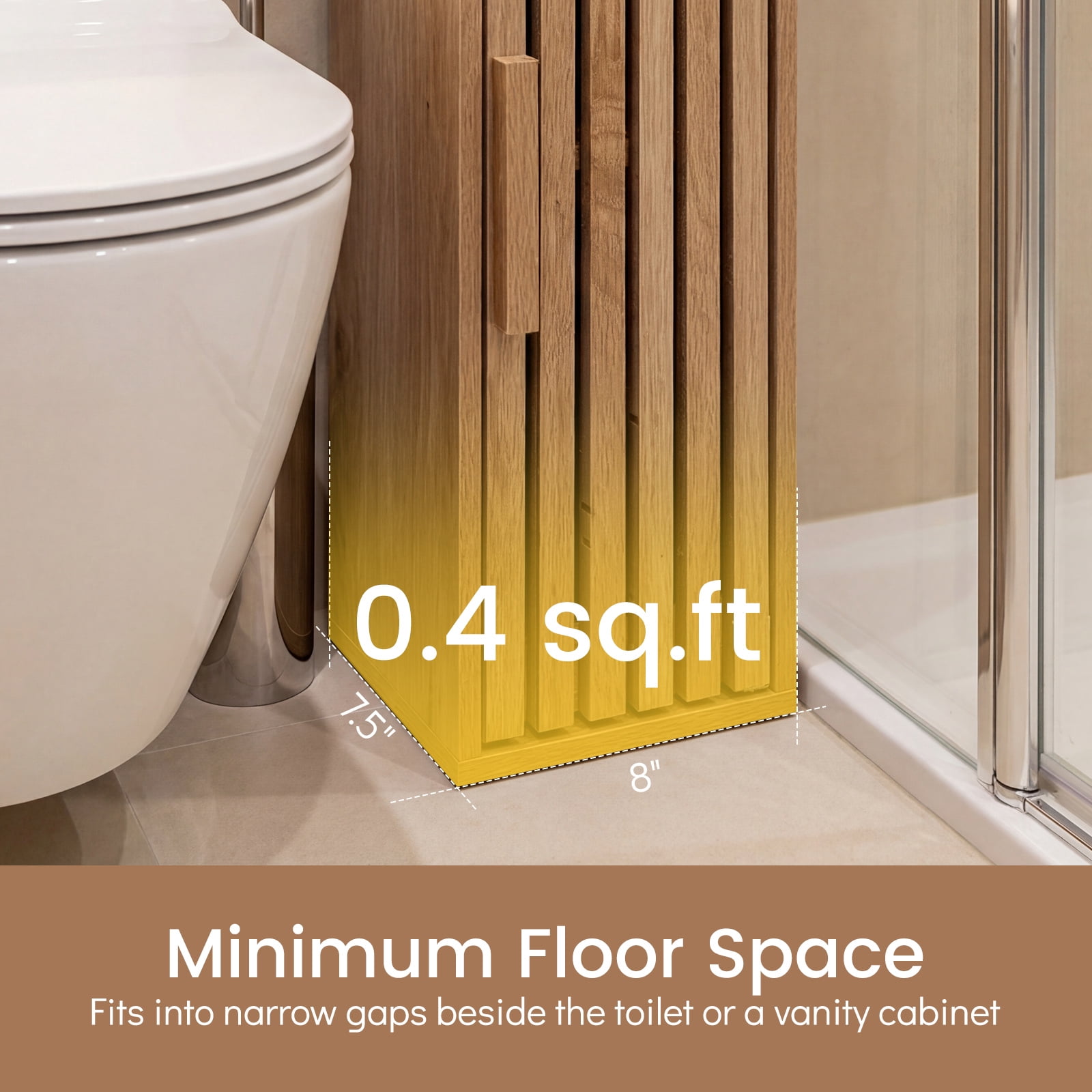 Costway Slim Bathroom Cabinets, Freestanding Toilet Paper Holder Stand with Door,Natural