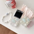 thumbnail image 3 of Shiny Glitter Case for Samsung Galaxy Z Flip 6 (2024),Cute Beautiful Sea Shell Fish Pattern Design Phone Protective Cover with Pearl Wrist Chain for Girls Women (with Chain), 3 of 9