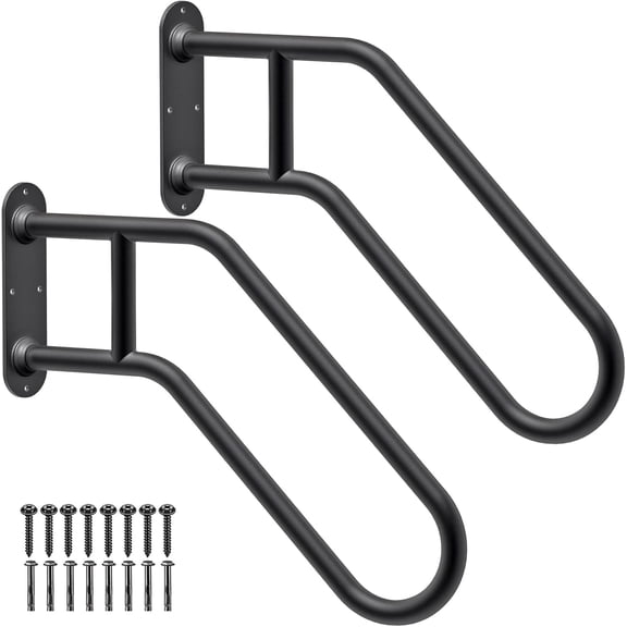 Heavy Duty Non-Slip Handrails for Outdoor 1-3 Step, Wall Mount Stair Hand Railing Grab Bars, U-Shape Safety Handle for Garage, Porch, Garden (Dia 1.3" Pipe, Black, 2 Pack)
