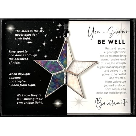 Handmade Iridescent Stained Glass Star with Be Well Message – Get Well Soon Gift for Friends/Neighbors/Coworkers/Family- After Surgery Gift- Feel Better Gift-Speedy Recovery Gift (Be Well)
