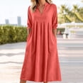 thumbnail image 2 of gakvbuo Summer Linen Dress For Women Maxi Dress T-Shirt Dress Women's V-Neck Linen Loose Pocket Quarter Sleeve Long Dress, 2 of 9