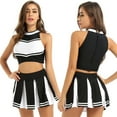 thumbnail image 2 of 2 Piece Skirt Set Cheerleading Team Performance Sleeveless Colorblock Crop Top Skirt Suit Womens Summer Outfits Black L, 2 of 3