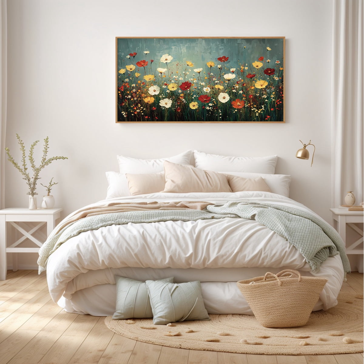 TOARTi Boho Vintage Floral Canvas Wall Art Moody Wildflowers Framed Print Colorful Abstract Botanical Artwork for Bedroom Living Room Office 20x40 Inch