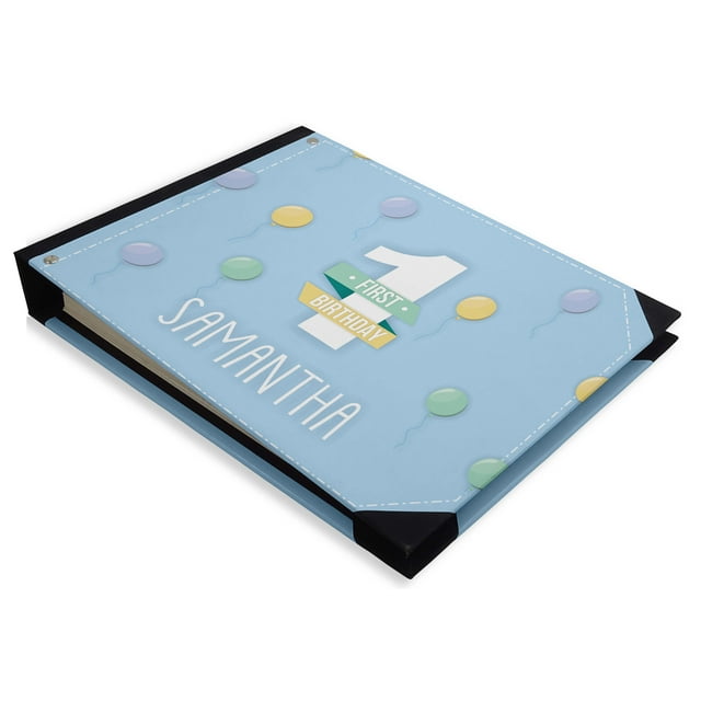 Darling Souvenir Blue Balloons & Scroll Banner Personalized Birthday PartyGuestBookHardboundGuestSign-InBookGuestRegistryGuestbook-9 x 12 Inches