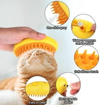 Steamy Cat Brush, 2024 New 3 in1 Cat Steamy Brush With Spray, Pet Steam Brush for Cat Dog Self Cleaning Steam Cat Hair Brush for Massage, Silicone Steam Pet Brush for Removing Loose Hair (yellow)4PCS