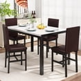 thumbnail image 1 of LTTROMAT 5 Piece Dining Table Set, Modern Faux Marble Tabletop and 4 PU Leather Upholstered Chairs, Small Dining Set for Bar Dining Room Breakfast Nook, White, 1 of 12