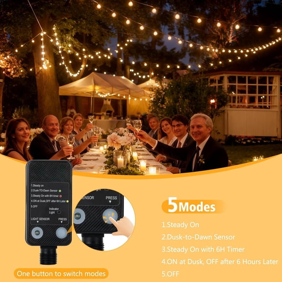 LED Outdoor String Lights, 100FT LED Patio Lights with Light Sensor Timer, 52 Shatterproof Globe Bulbs(2 Spare), Waterproof Connectable Hanging Lights for Backyard Porch Balcony Decor