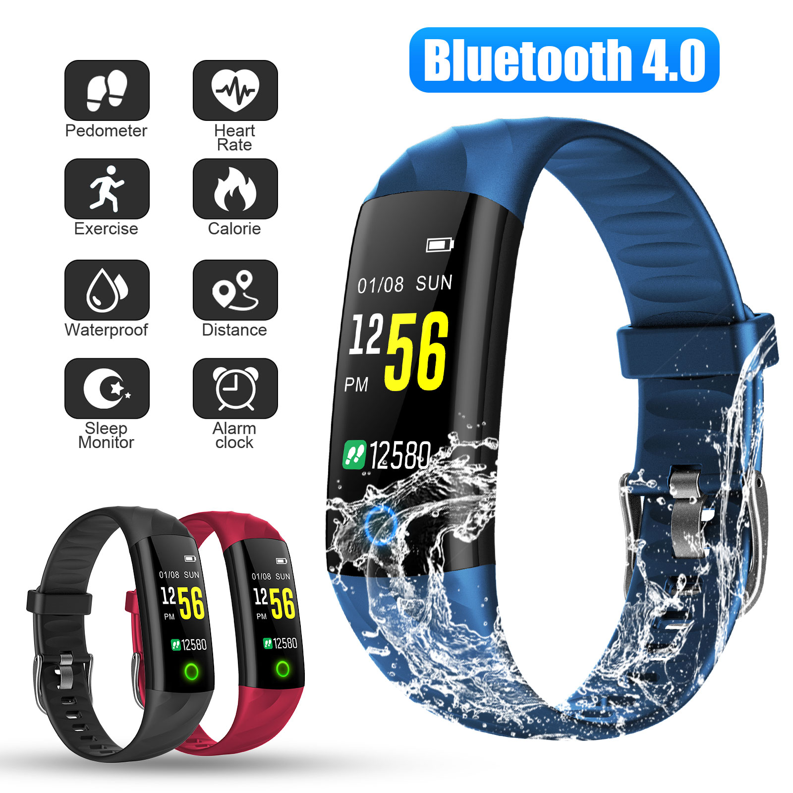 Fitness Tracker HR, TSV Bluetooth Waterproof Activity Tracker with Step