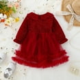 thumbnail image 4 of HBFAGFB Robe Fille Tout-Petit Col à Revers Boutonnée Manches Longues Sequins Volants Robes de Soirée Rouge Taille 8, 4 of 4