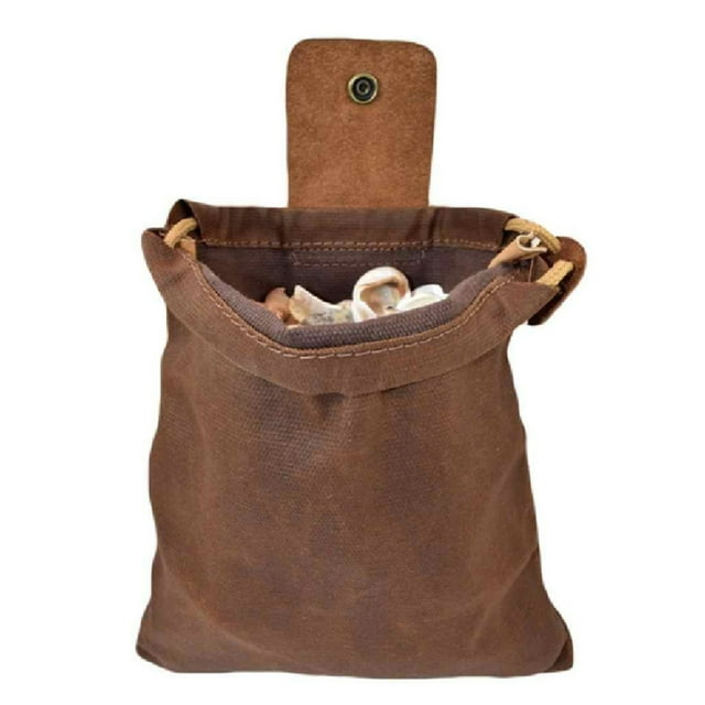 CAROOTU Canvas Waist Bag with Leather Cover & Buckle Foldable Heavy Duty Tool Pouch with Drawstring for Outdoors Camping