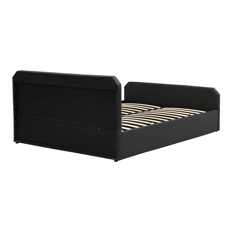 Queen Size PU Leather Gaming Bed Frame with Hydraulic Storage, Cyberpunk Style Platform Bed with Futuristic Pattern Headboard
