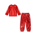 thumbnail image 4 of TiaoBug Boys Girls Modern Hip Hop Jazz Dance Outfit Shiny Metallic Long Sleeve T-Shirt with Pants Set Red 180, 4 of 7