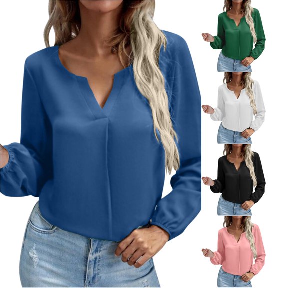 Womens Fashion Tops Loose Chiffon Shirts Temperament Solid Color Long Sleeves Bottoming Shirts for Everyday Wear
