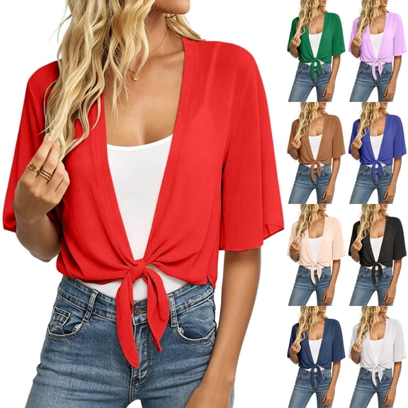 Lumtrix Womens Shrugs For Summer Cropped Cardigan Short Sleeve Open Front Sheer Shawl Cardigans Lightweight Chiffon Bolero Beige M