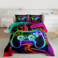 thumbnail image 2 of Homewish Neon Gamepad Gamer Queen Comforter Set, Futuristic Square Abstract Bedding Sets, Teens Kids Boys Child Reversible Bedding Comforter Set, Luxury Bedroom Decor, 3 Pieces, 2 of 8