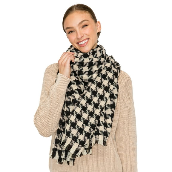 BASICO Fall Scarf for Women, Winter Scarf, Women's Scarves & Wraps, Blanket Scarf, Fall Accessories (17 Colors) (Houndstooth - White)