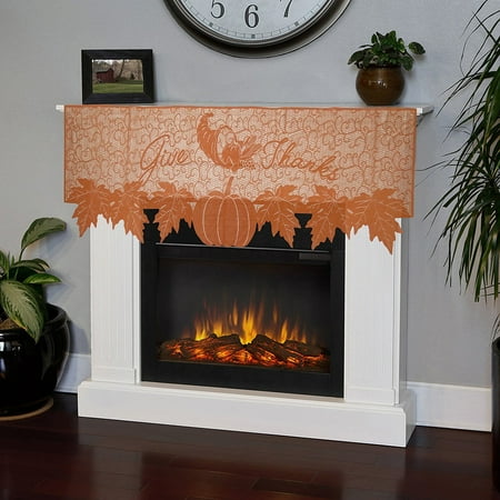 Pumpkin Lace Fireplace Cloth Pumpkin Maple Leaf Orange Spice Fall Thanksgiving
