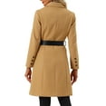 thumbnail image 3 of INSPIRE CHIC Women's Winter Lapel Collar Belted Double Breasted Long Coat Khaki XS, 3 of 5