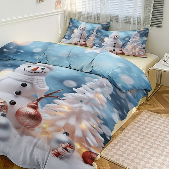 Merry Christmas Snowman Christmas Tree Bedding Set Couple Bedclothes Pillowcase Customized Home Textiles Bed Set for Bedroom Decoration