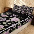 thumbnail image 2 of Erosebridal Garden Floral Zipper Queen Comforter Set with Fitted Sheet and 2 Pillowcases, Retro Flower Zipper Bedding Set, Black Reversible, Lilac Black Damask Rose, Black Reversible, 2 of 7