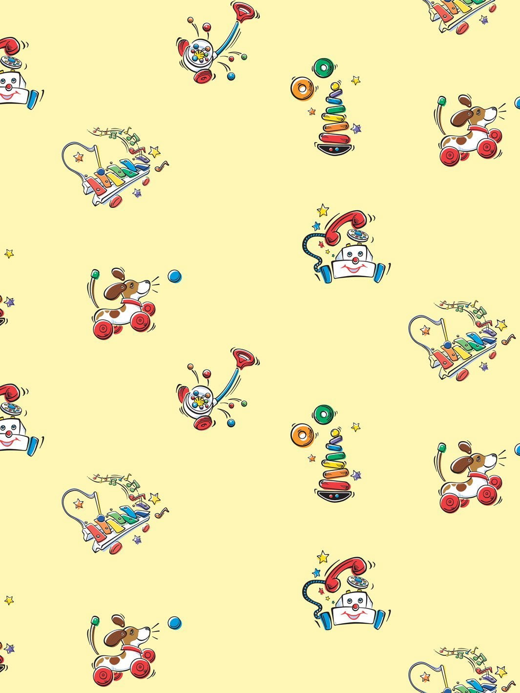 Animated Toys Removable Vinyl Wallpaper By Fisher-Price - Yellow