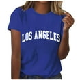 thumbnail image 5 of Hfnxid Womens Top Fashion Graphic Short Sleeve Shirt Loose Fit Crewneck Letter Print Blouse Casual Lightweight Regular T-Shirt Blue M, 5 of 6
