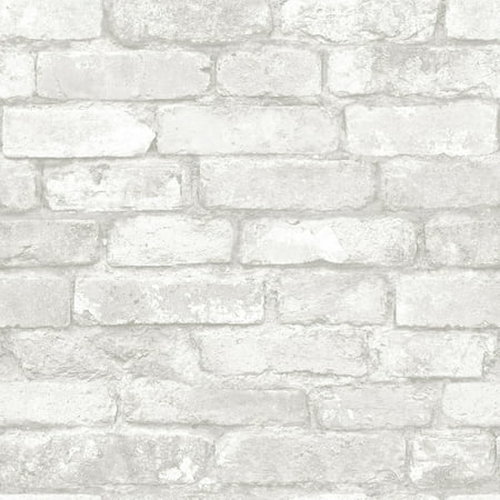 NuWallpaper Grey and White Brick Peel & Stick Wallpaper