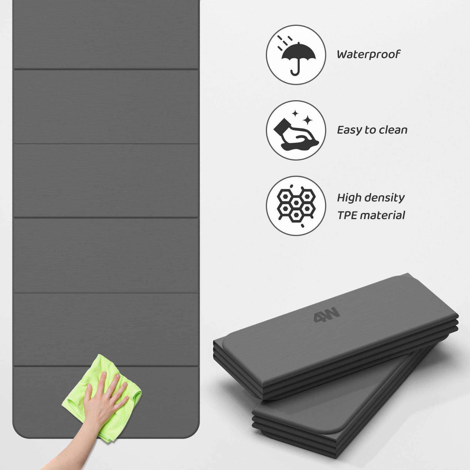 4W Foldable Yoga Mat 8mm Thick, TPE Non-Slip Fitness Mats, 3-in-1 for Yoga/Step Stool/Meditation, Quick Storage No Curling(Gray)