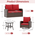 thumbnail image 4 of Homrest 4 Piece Wicker Patio Furniture Set, 360 Degree Outdoor Swivel Patio Chairs w/ Coffee Table and Loveseat, Small Patio Furniture Set for Garden, Deck and Poolside (Wine Red), 4 of 8