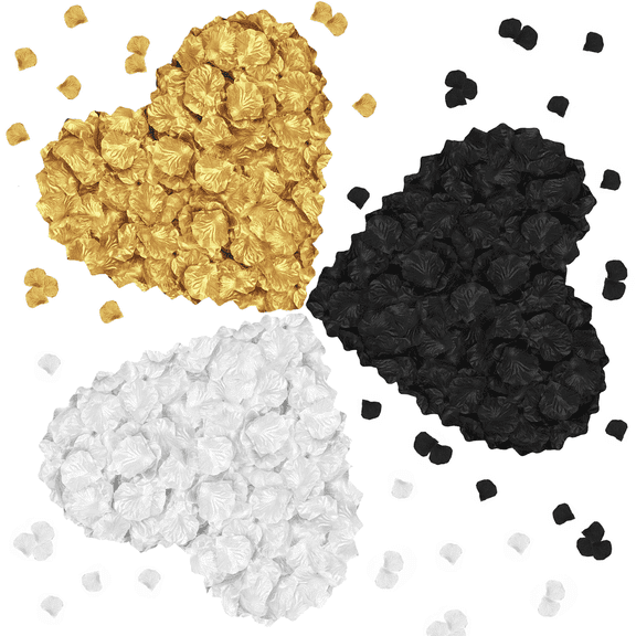 3000 Pcs Gold White Black Artificial Rose Petals Bulk, Valentine's Day Flower Petals for Wedding Aisle Decoration,Marriage Proposa, Flower Girl, Romantic Table Scatter Party Supplies