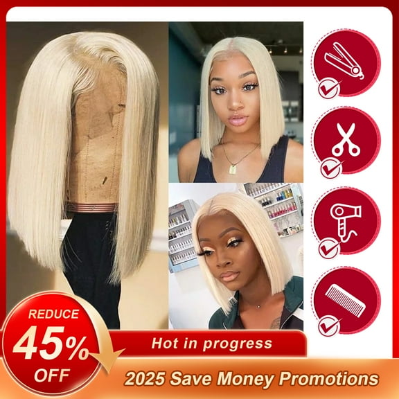 SUCS Plucked Bleached Knots Free Part 14 Inch Short Blonde Bob Wigs for Black Women, Blonde Bob Wig Human Hair