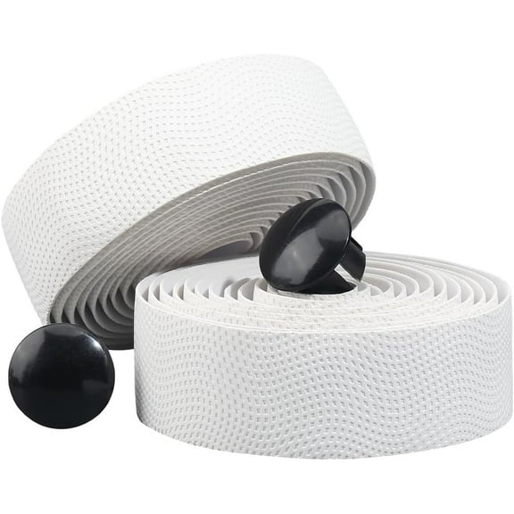 2 Rolls White Bike Handlebar Tape Polyurethane Sweat Absorbent Enhance Comfortable Grip Bicycle Handle Padded Bar Wraps Tapes with Rod End Plugs Belt for Gravel Bikes Road Cycling Riding