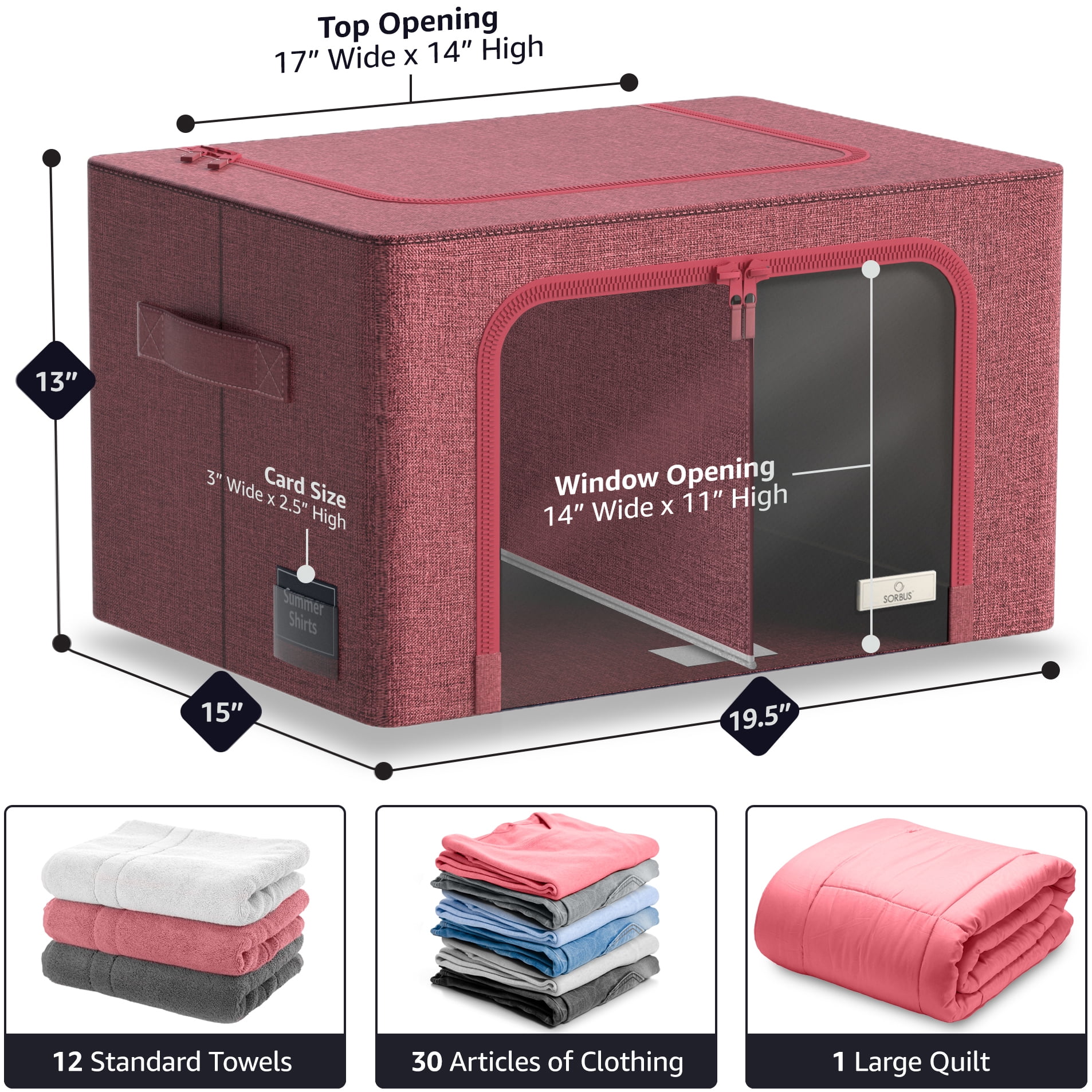 Sorbus Storage Bins with Divided Interior - Large Stackable & Foldable Organizer Containers with Metal Frame, Oxford Fabric, Large Window & Carry Handles