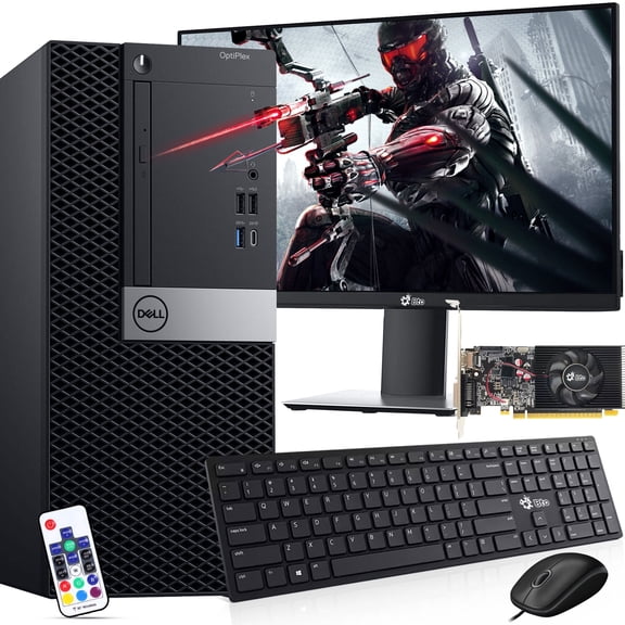Restored Dell OptiPlex Gaming Desktop Computer PC Tower Intel Core i5-8500 Processor, 16GB DDR4 RAM, 256 GB SSD   1 TB HDD, 19" LED Monitor, GT 1030 Bto Wi-Fi Windows 10 Pro (Refurbished)