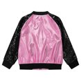 thumbnail image 6 of Jhaoyu Girls Boys Sequin Color Block Jackets Bomber Kids Glitter Long Sleeve Flight Jacket Zip Up Pink 12, 6 of 7