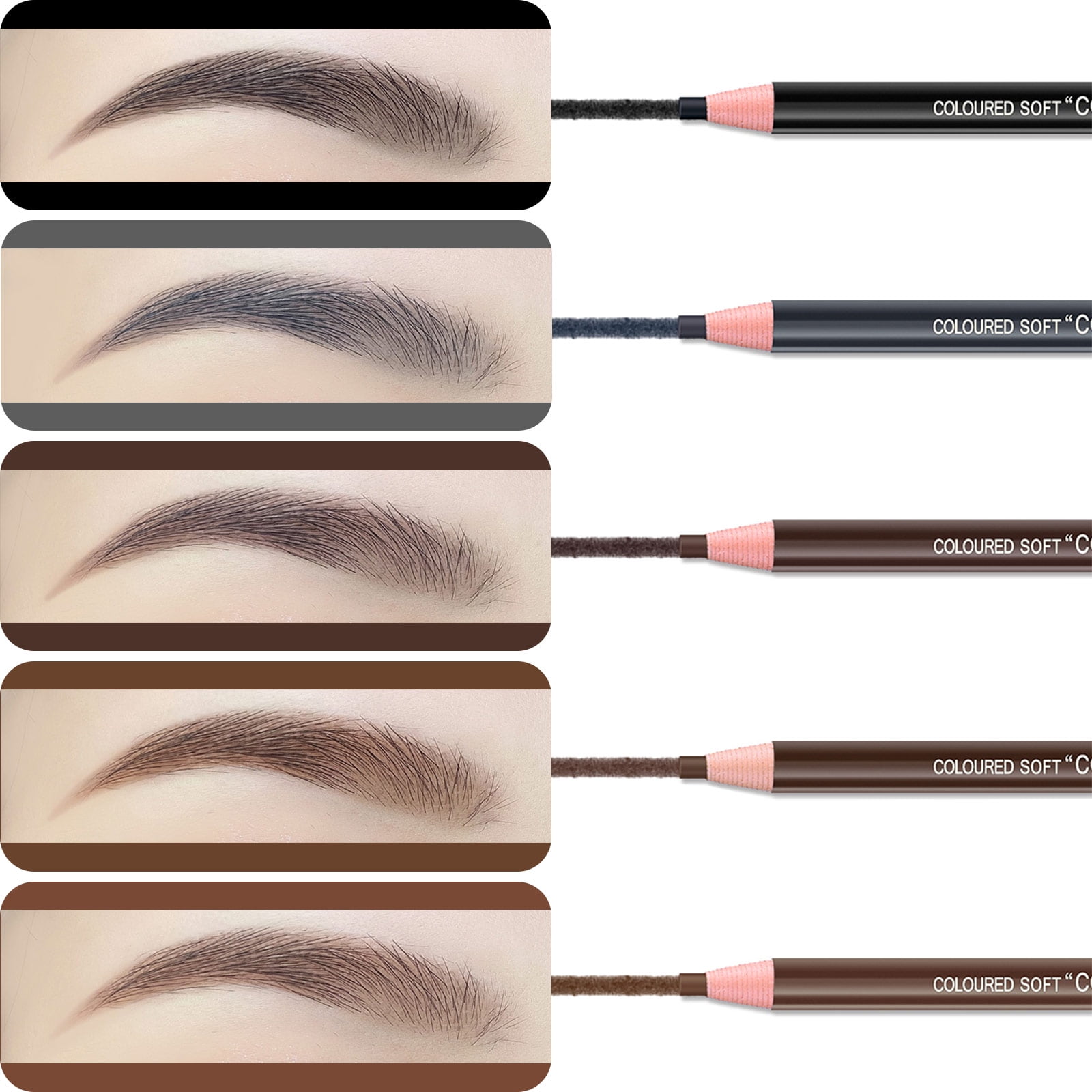 Eyebrow Pencil Waterproof Microblading Supplies Eyebrow Peel-off Pencil Pull Cord Makeup Cosmetics Tools Brow Pencil Set for Marking Filling Outlining Eyebrow Liners in 5 Colors (5 Pcs)