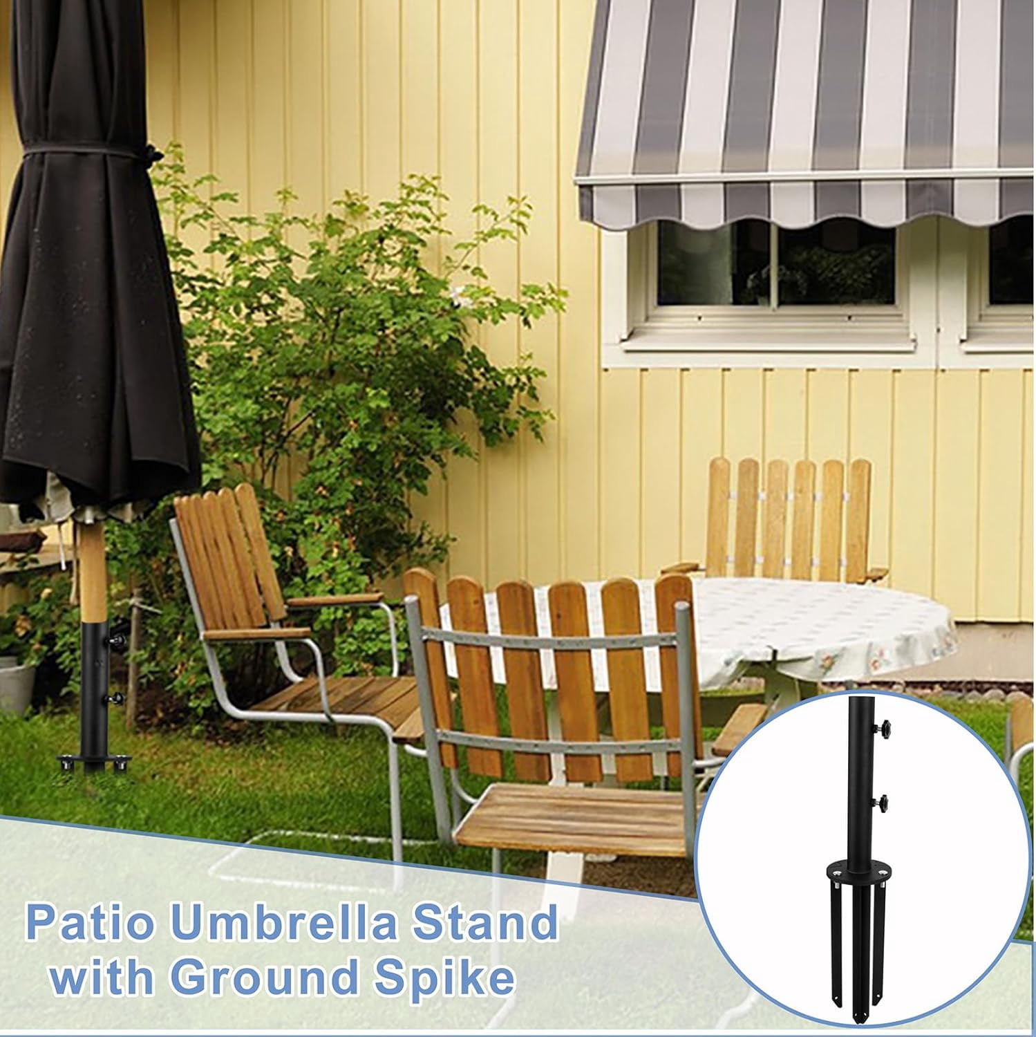 Patio Umbrella Stand Base, Heavy Duty Outdoor Umbrella Holder, Metal Grass Umbrella Ground Stake, Steel Outdoor Umbrella Base for Decks, Patios, Lawn, Docks
