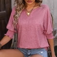 thumbnail image 5 of SDNall Summer T-Shirt for Women Casual Solid Color V Neck Short Sleeve T-Shirt (Sizes:S-2XL), 5 of 9