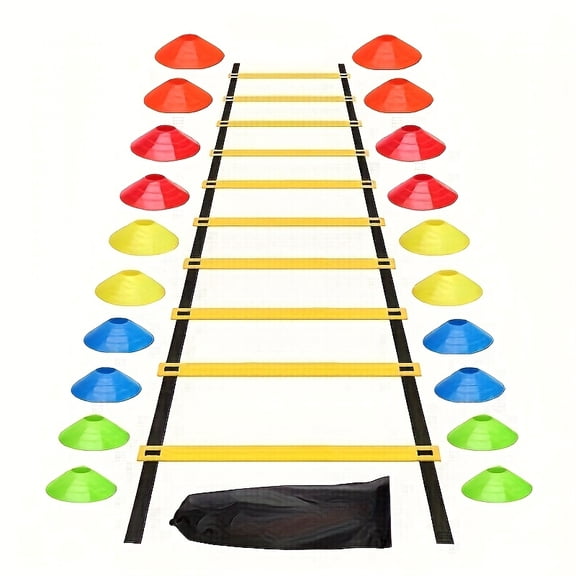 Outdoor Agility Ladder Set: Includes Soccer Training Equipment - Agility Ladder, Resistance Bands, Marker Disc, and Storage Bag, Suitable for Agility and Speed Training