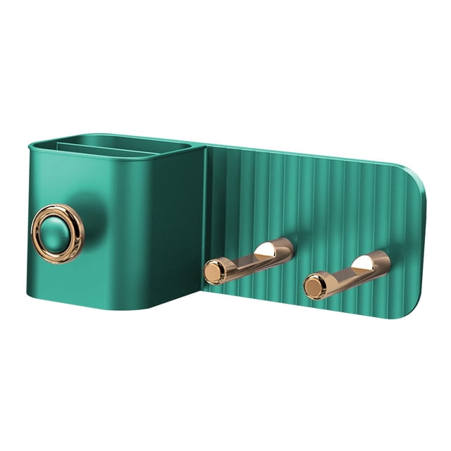 Soporte para secador de pelo montado en la pared, bandejas de baño sin perforaciones, herramientas de estilismo para el cabello, almacenamiento para Verde