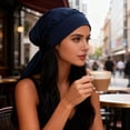 thumbnail image 2 of Suodoka Stylish Women Satin Hair Bandana Lightweight Simulation Silk Head Scarf - Navy, 2 of 9